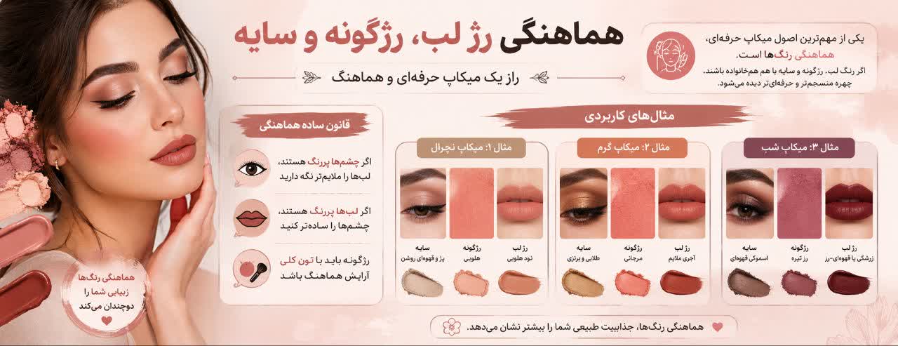 هماهنگی رژ لب با رژگونه و سایه